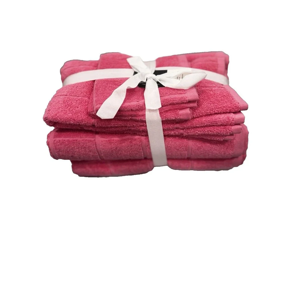 Home Expressions 6 Piece Bath Towel Set 100% Cotton Pink Lemonade NEW